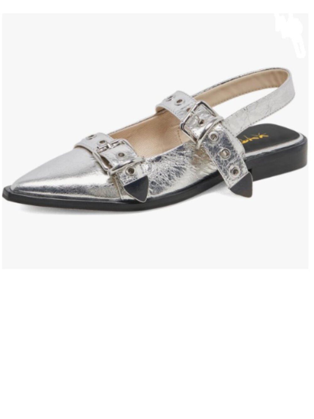 XYD Silver Dual Buckles Pointed Toe Slingback Shoes with Grommets Cork Sandals